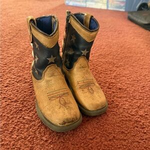 Children's Tan and Blue Star Boots